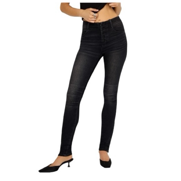 GOOD AMERICAN Black Denim Slim Moto Pant 6/28 NWT - Picture 2 of 16